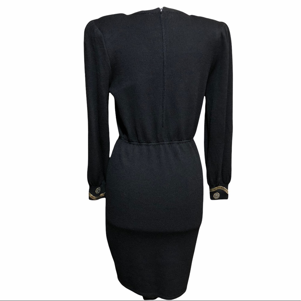 St. John Collection Black Knitted Dress 3/4 Sequin Sleeves MADE IN USA - Picture 7 of 13